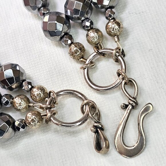 Faceted Silver Hematite Sterling Silver Multi Strand Bib Necklace, 17” - Picture 5 of 10